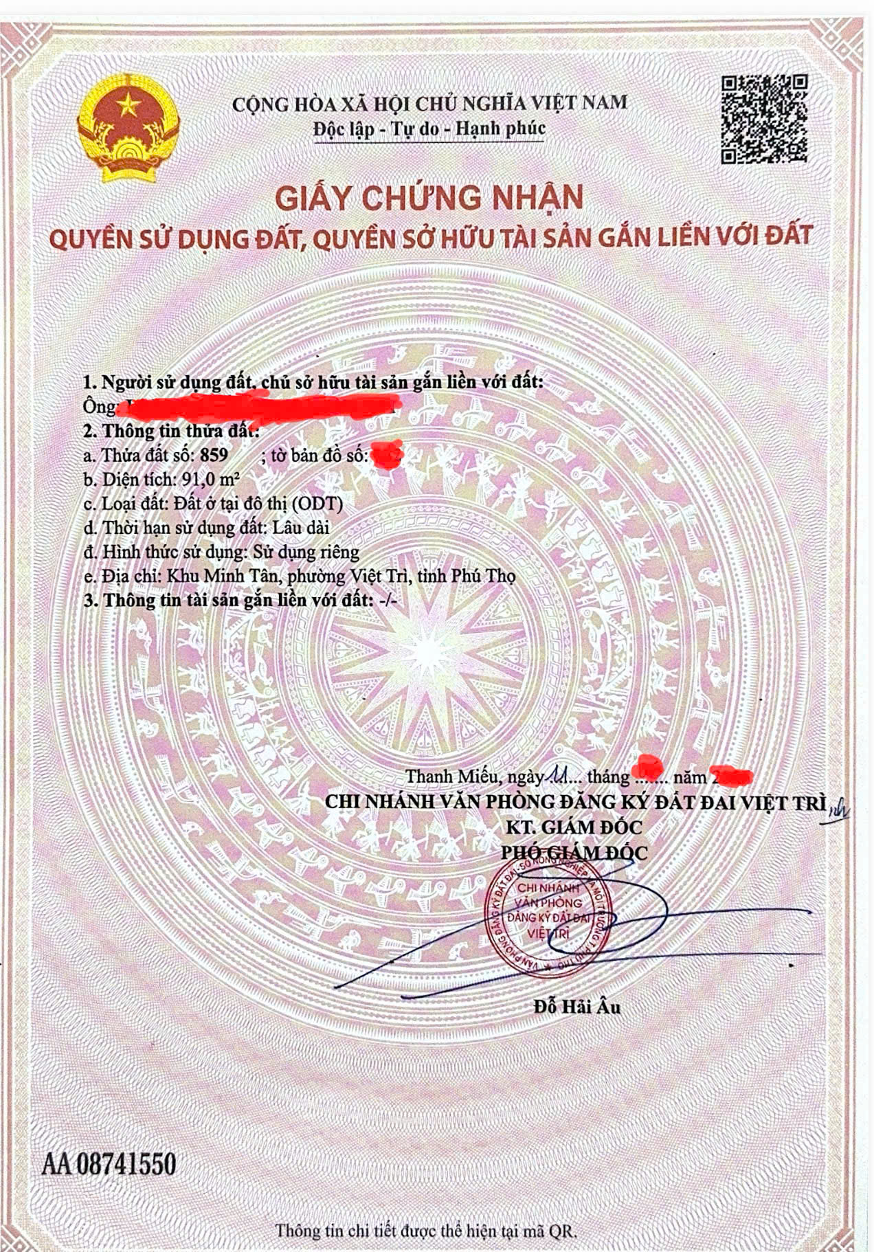 Bán 3 lô đất liền kề đối diện sở Điện Lực, ÔTÔ đỗ cửa, 2 đường đi vào, sau cửa hàng Quần áo 5S đi vào, PHƯỜNG VIỆT TRÌ, PHÚ THỌ
