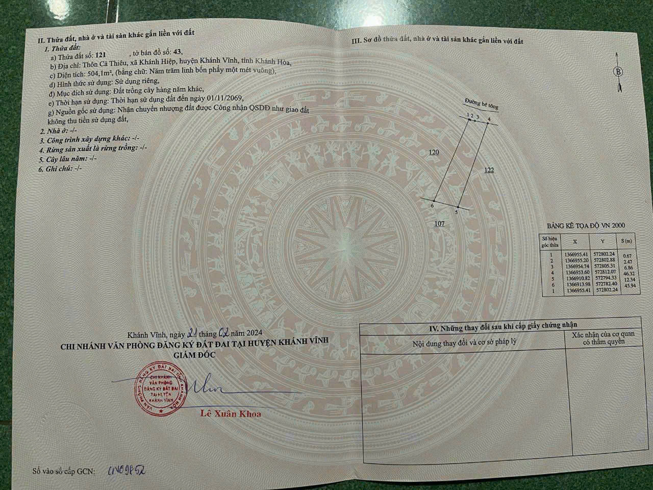 CẦN BÁN NHANH LÔ ĐẤT GIÁ RẺ TẠI XÃ KHÁNH HIỆP, HUYỆN KHÁNH VĨNH, TỈNH KHÁNH HÒA
