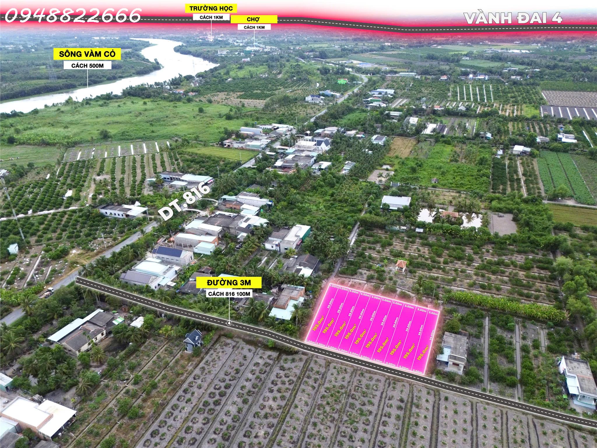 Siêu phẩm - Bán đất thổ cư siêu đẹp tại Ấp 5 Thạnh Hoà, Bến Lức, DT 195m2, giá đầu tư