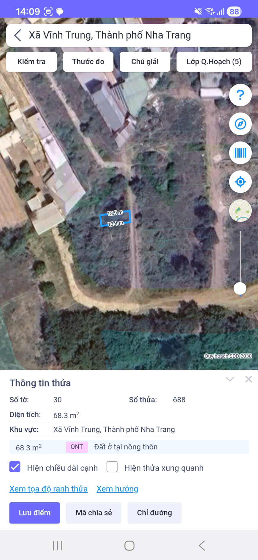 Bán đất Thôn Võ Đông, Xã Vĩnh Trung (cũ), Nha Trang 1,5 tỷ/68,3m2