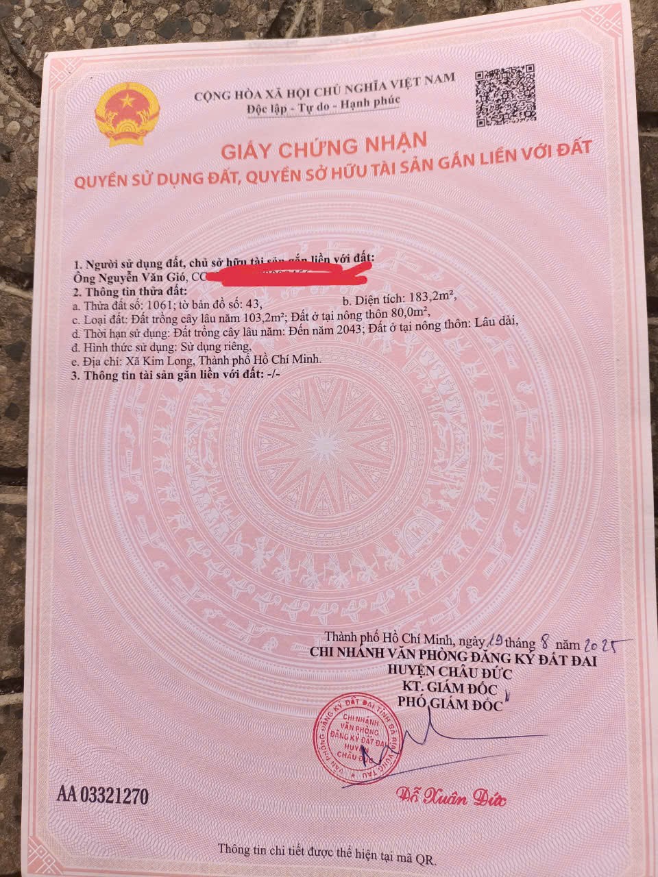 ĐẦU TƯ SINH LỜI – CHÍNH CHỦ CẦN BÁN ĐẤT TẠI Xã Kim Long Châu Đức , Bà Rịa Vũng Tàu