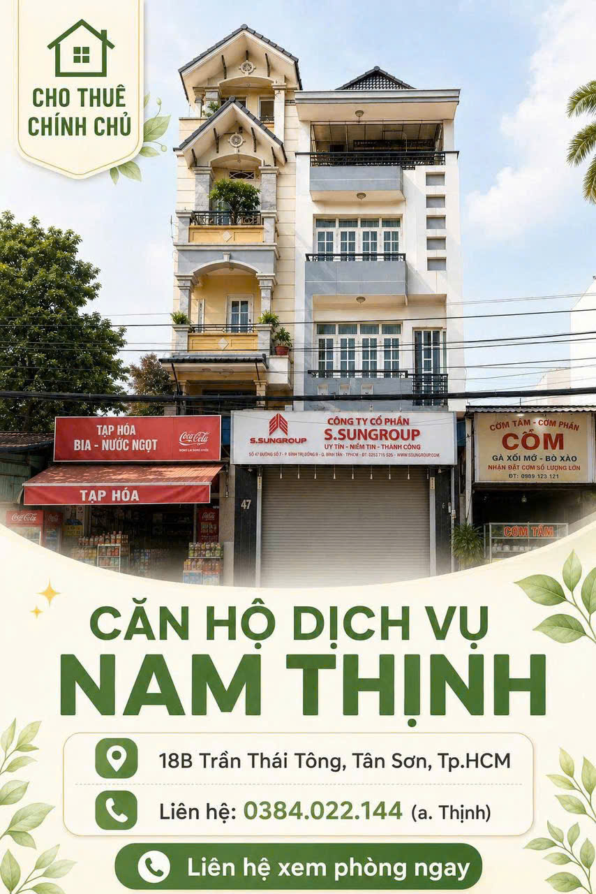 CHO THUÊ PHÒNG 45M² FULL NỘI THẤT – TÂN BÌNH, HỒ CHÍ MINH - 6TR500