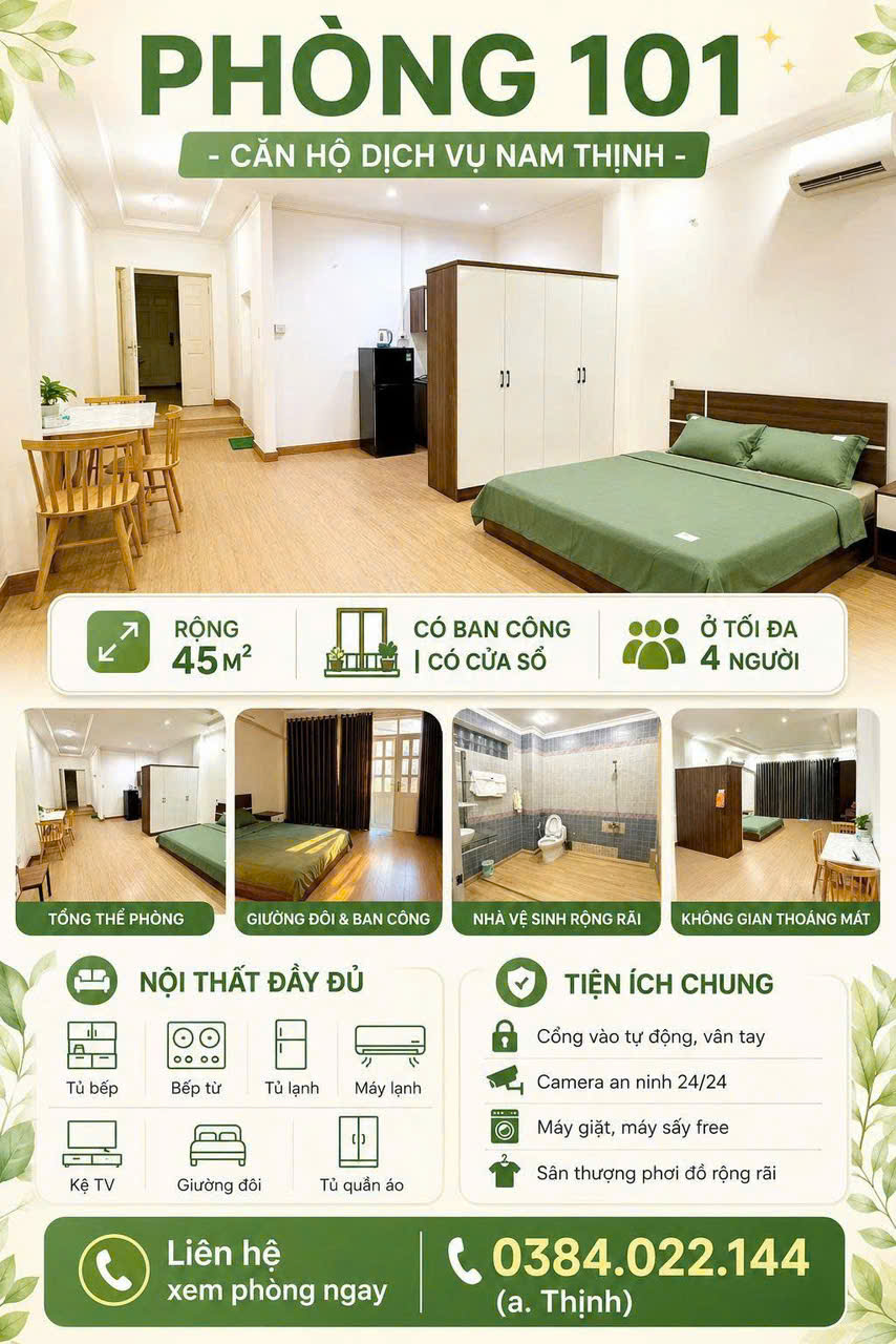 CHO THUÊ PHÒNG 45M² FULL NỘI THẤT – TÂN BÌNH, HỒ CHÍ MINH - 6TR500