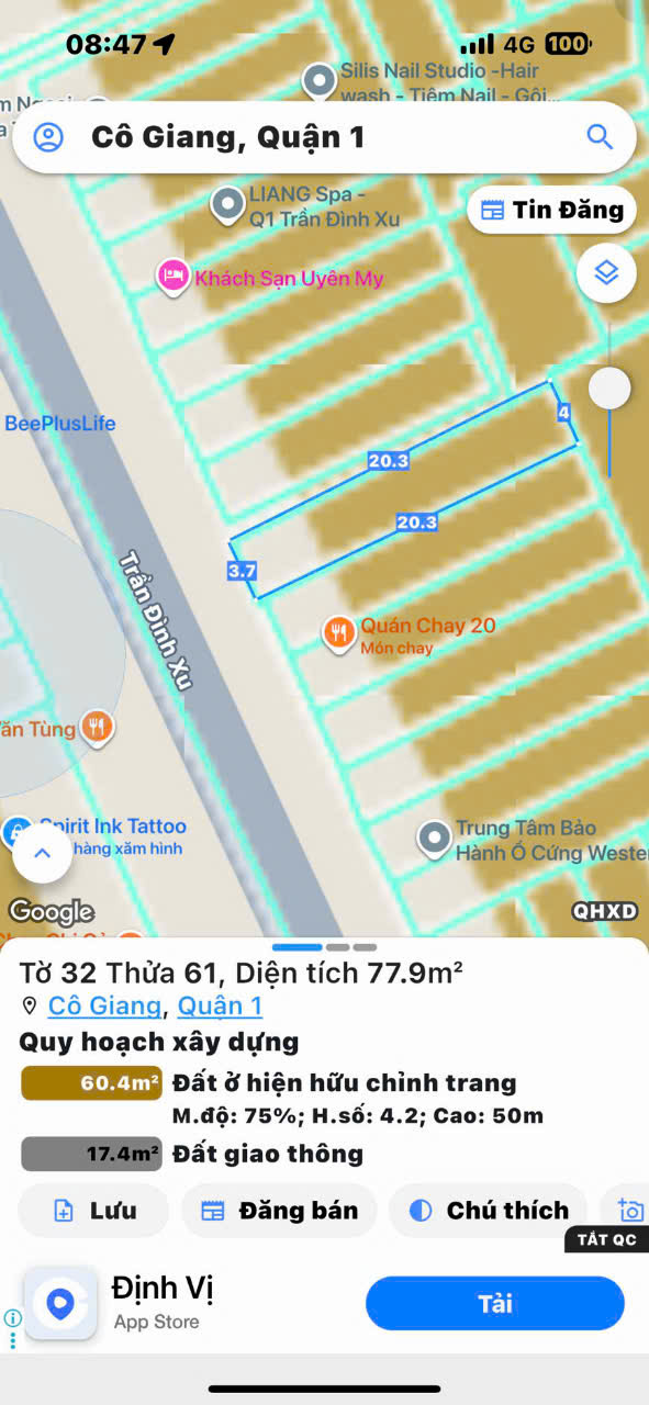 CHÍNH CHỦ CHƯA QUA ĐẦU TƯ - BÁN NHÀ 3 TẦNG MẶT TIỀN ĐƯỜNG 2 CHIỀU TRẦN ĐÌNH XU, QUẬN 1 - 4M*20M - SỔ HỒNG VUÔNG FULL THỔ CƯ