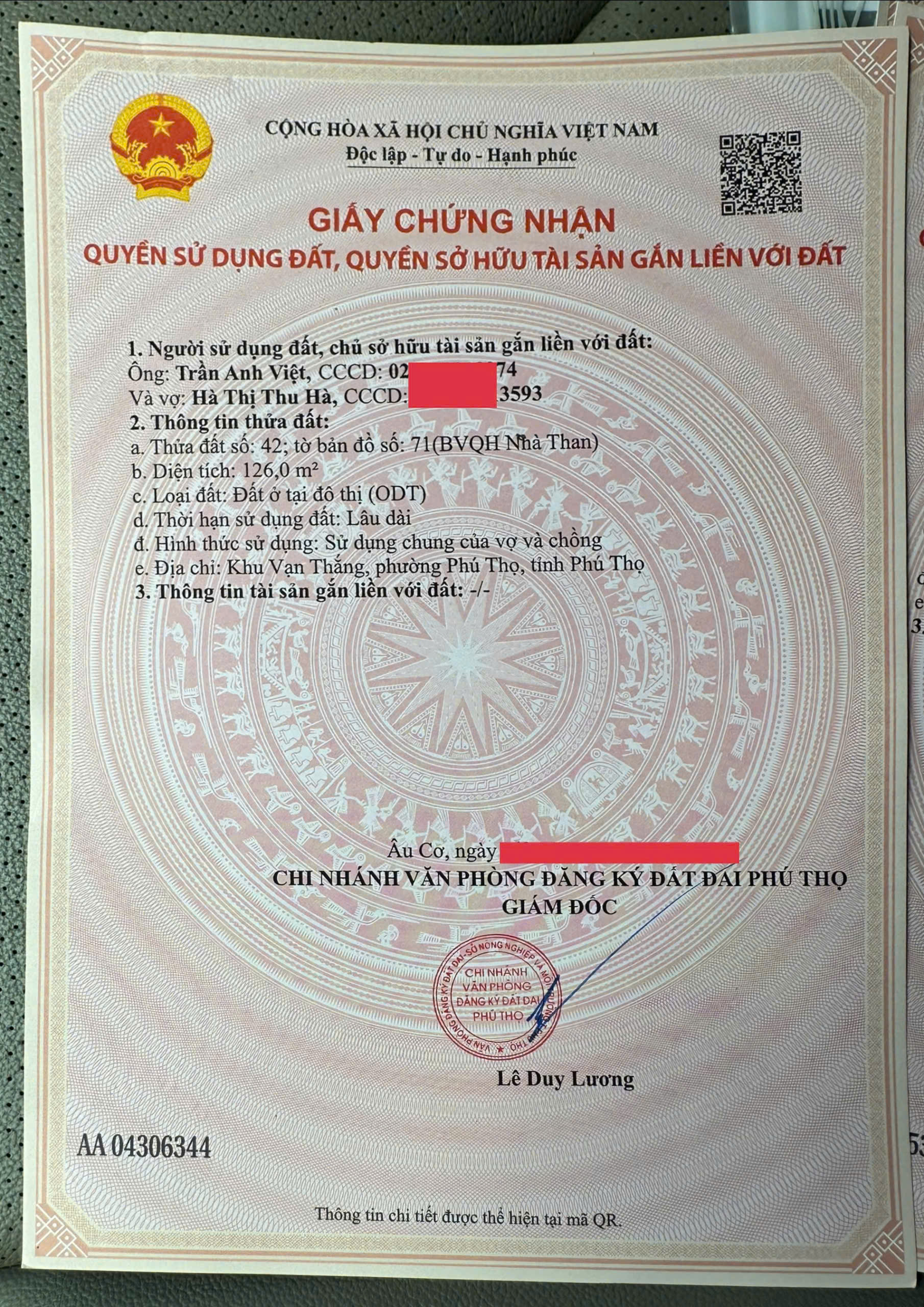 CHÍNH CHỦ CẦN BÁN ĐẤT – KHU NHÀ THAN, KHU VẠN THẮNG, PHƯỜNG PHÚ THỌ