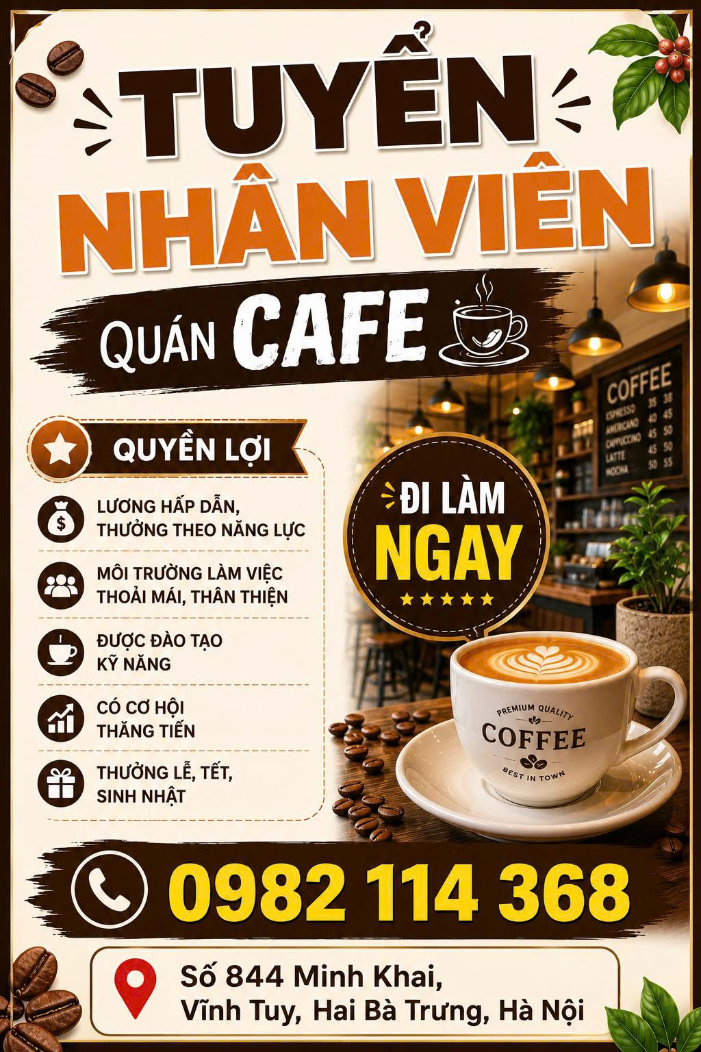TUYỂN NHÂN VIÊN QUÁN CAFE – ĐI LÀM NGAY - HAI BÀ TRƯNG, HÀ NỘI