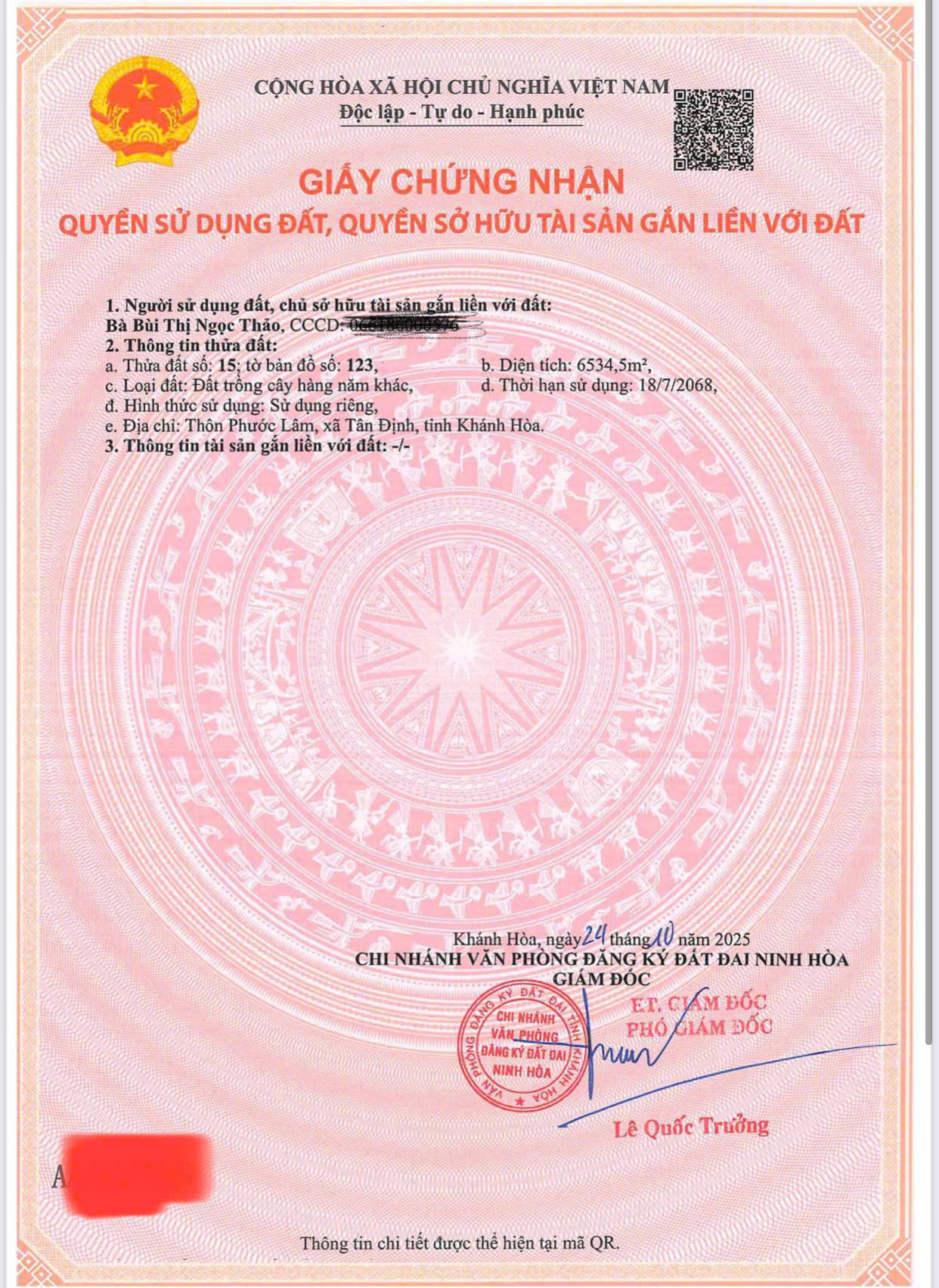 CHÍNH CHỦ BÁN NHANH ĐẤT PHƯỚC LÂM, TÂN ĐỊNH, KHÁNH HÒA