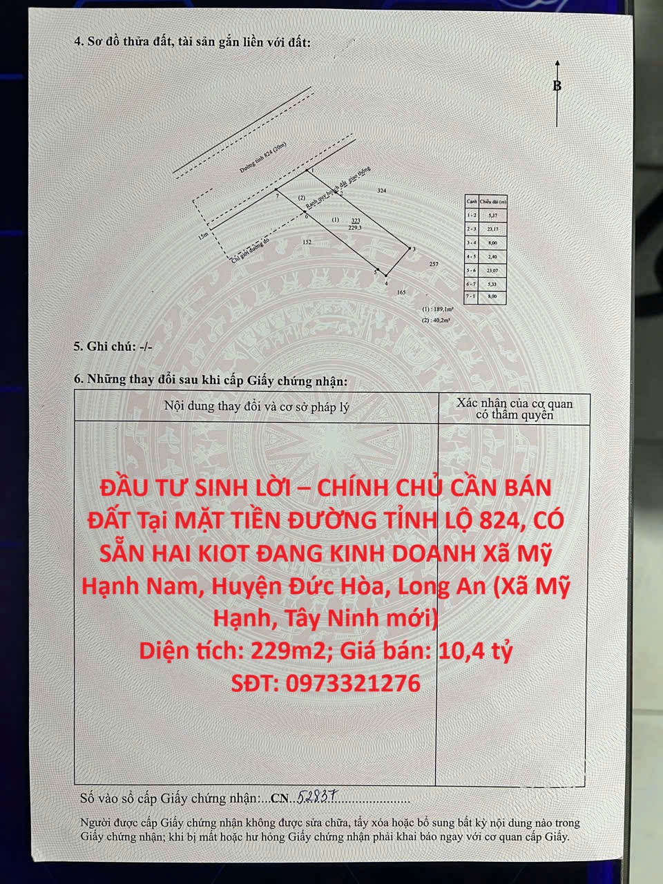 ĐẦU TƯ SINH LỜI – CHÍNH CHỦ CẦN BÁN ĐẤT Tại Xã Mỹ Hạnh Nam, Huyện Đức Hòa, Long An