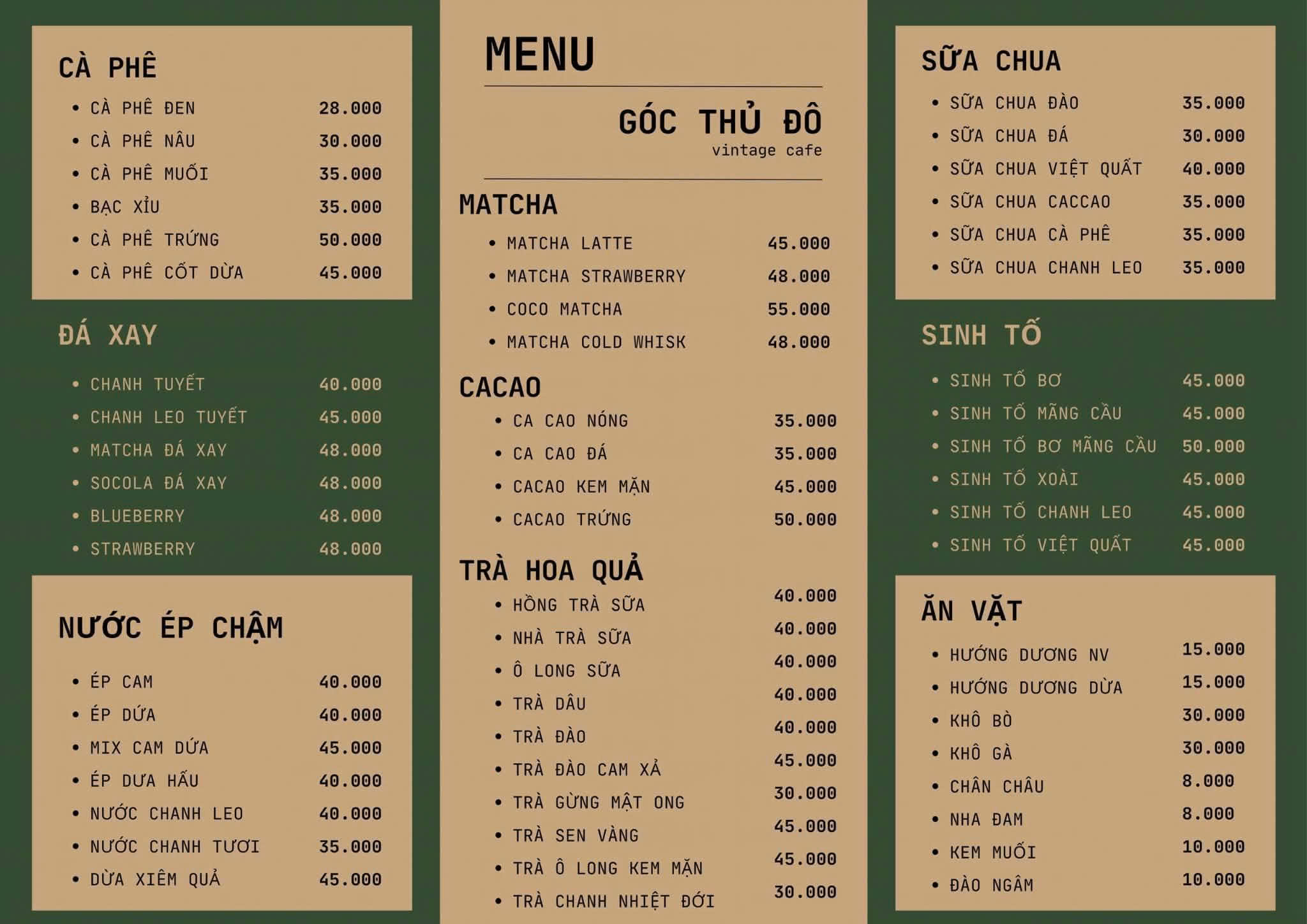 GÓC THỦ ĐÔ - VINTAGE CAFE Địa chỉ: 160 Nguyễn An Ninh, phường Tương Mai, quận Hoàng Mai, thành phố Hà Nội.