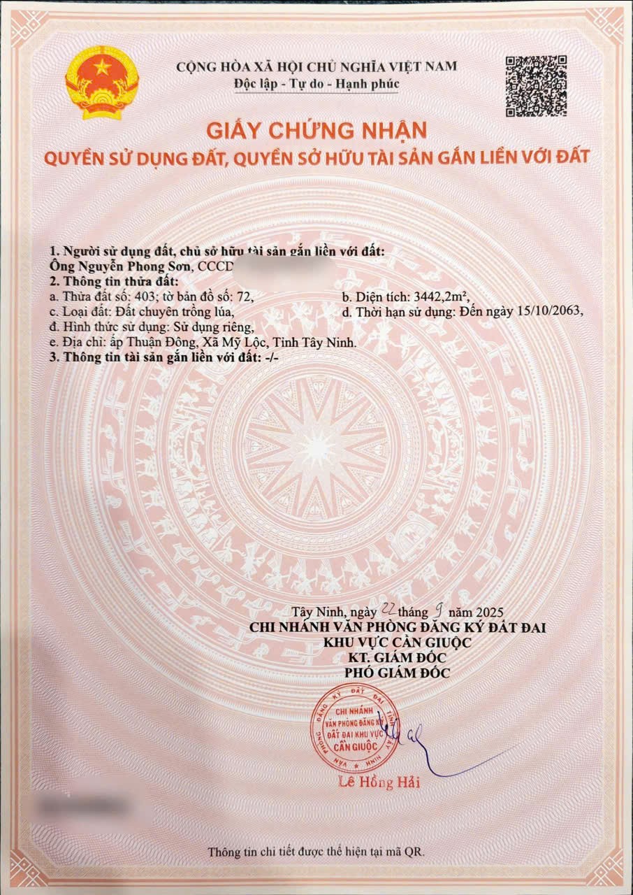ĐẦU TƯ SINH LỜI - Chính Chủ Cần Bán Lô Đất Đẹp Tại Ấp Thuận Đông, Xã Mỹ Lộc, Tây Ninh