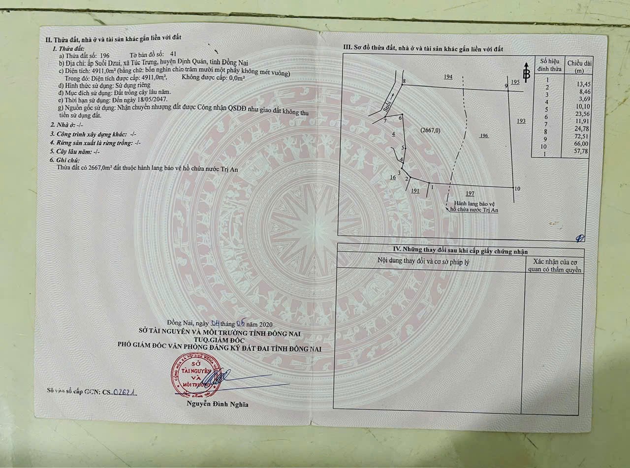ĐẤT ĐẸP - ĐẦU TƯ SINH LỜI - Chính Chủ Cần Bán Lô Đất Tại Xã Túc Trưng, Định Quán, Đồng Nai