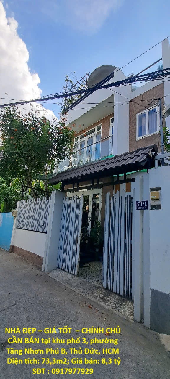 NHÀ ĐẸP – GIÁ TỐT  – CHÍNH CHỦ CẦN BÁN tại khu phố 3, phường Tăng Nhơn Phú B, Thủ Đức, HCM