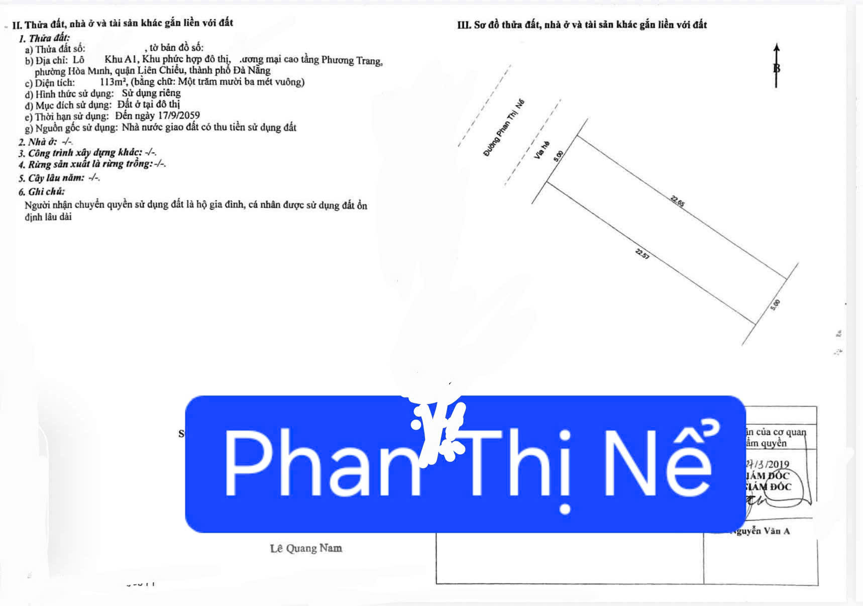 SÓT LÔ DUY NHẤT - DT 113M2 ĐƯỜNG PHAN THỊ NỀ - SÁT BIỂN