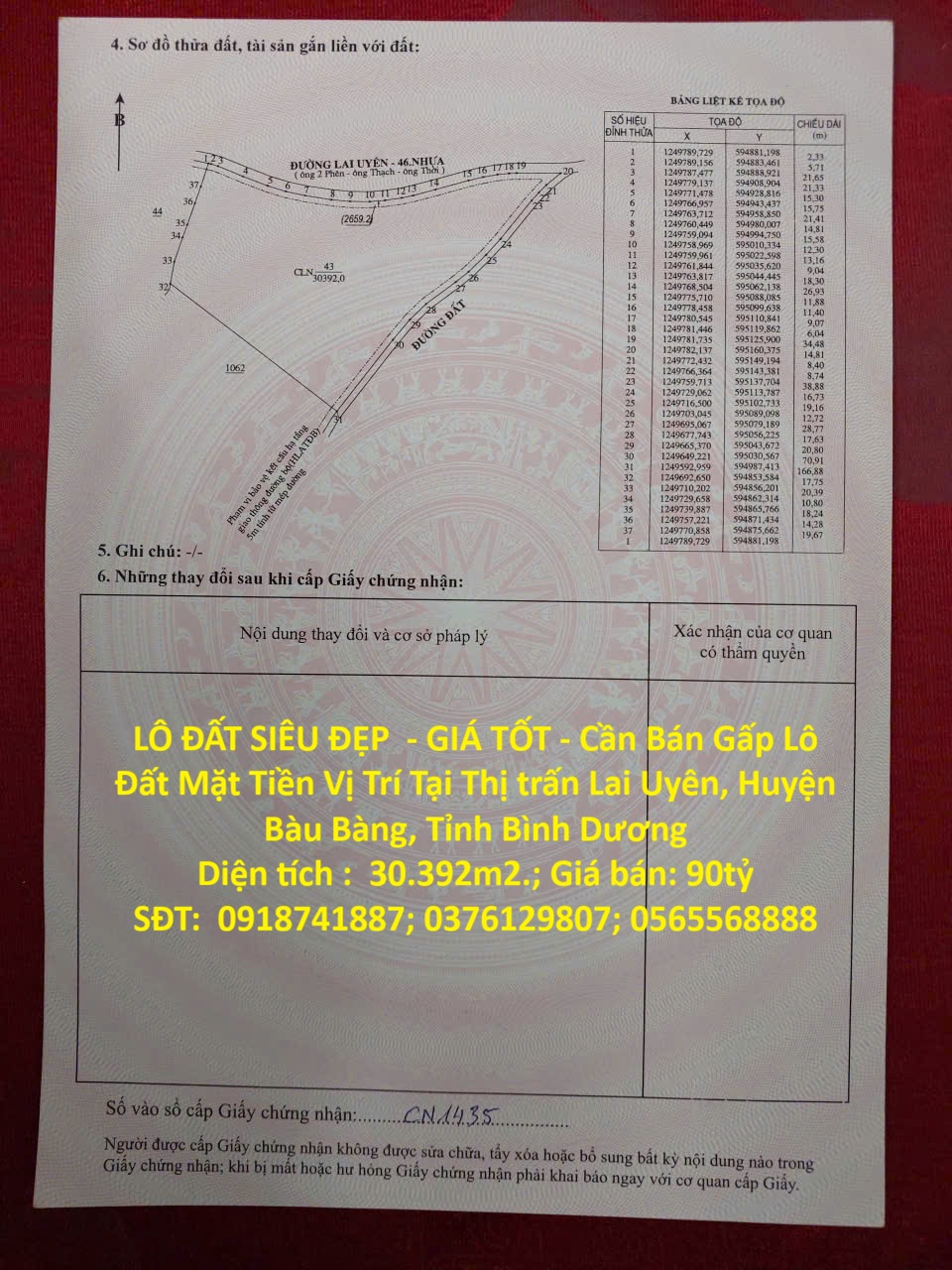 LÔ ĐẤT SIÊU ĐẸP  - GIÁ TỐT - Cần Bán Gấp Lô Đất Mặt Tiền Vị Trí Tại Huyện Bàu Bàng, Tỉnh Bình Dương