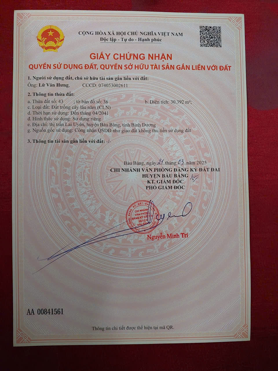 LÔ ĐẤT SIÊU ĐẸP  - GIÁ TỐT - Cần Bán Gấp Lô Đất Mặt Tiền Vị Trí Tại Huyện Bàu Bàng, Tỉnh Bình Dương-1