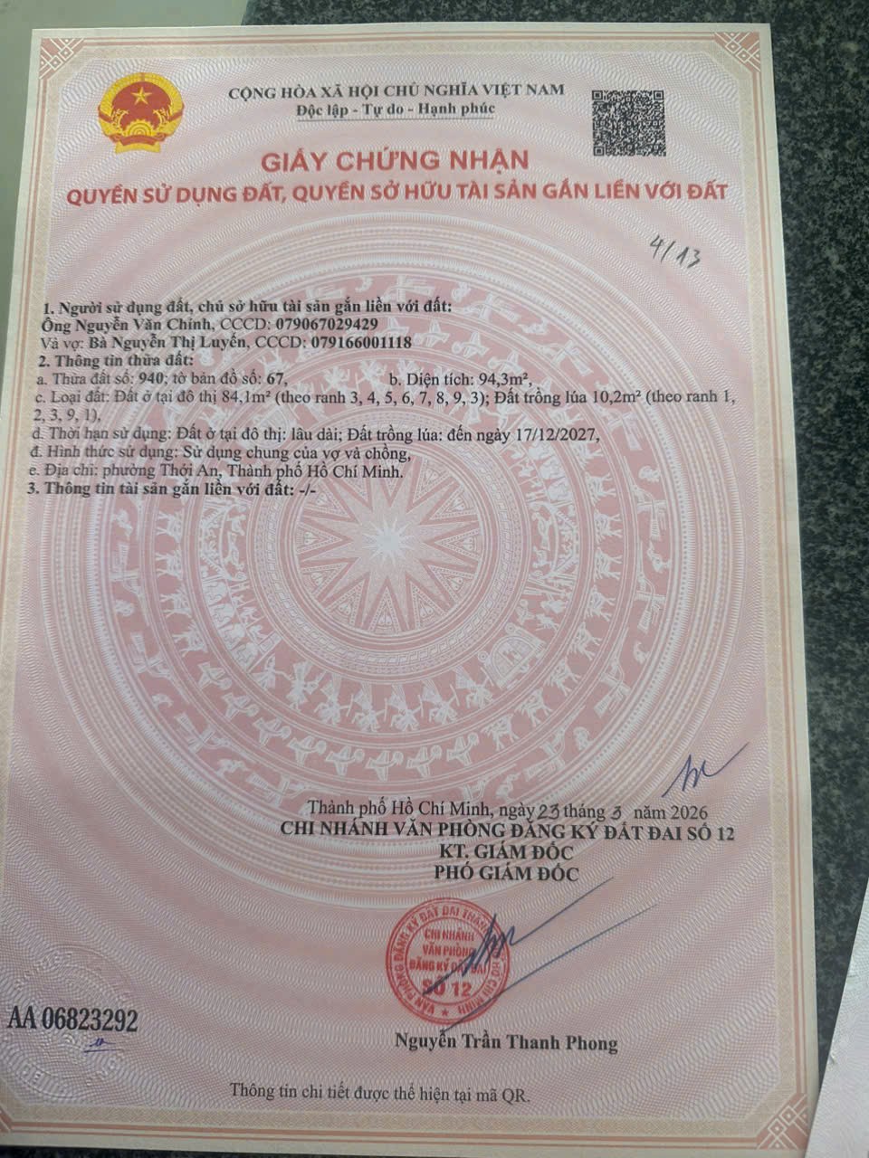 CHÍNH CHỦ CẦN BÁN Đất Vị TRí Đẹp Đường Thạnh Xuân 25, P. Thạnh Xuân, Q. 12, TP. Hồ Chí Minh.