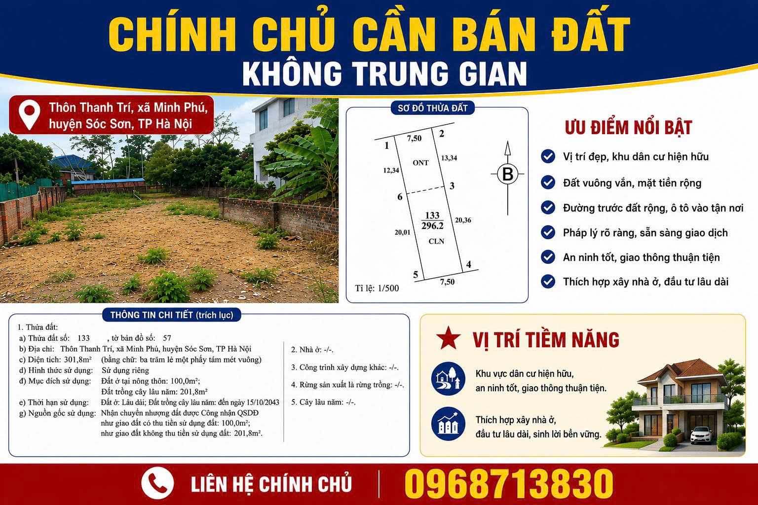 CHÍNH CHỦ CẦN BÁN ĐẤT ĐẸP THANH TRÍ – MINH PHÚ – SÓC SƠN, HÀ NỘI NHỈNH 6 TỶ