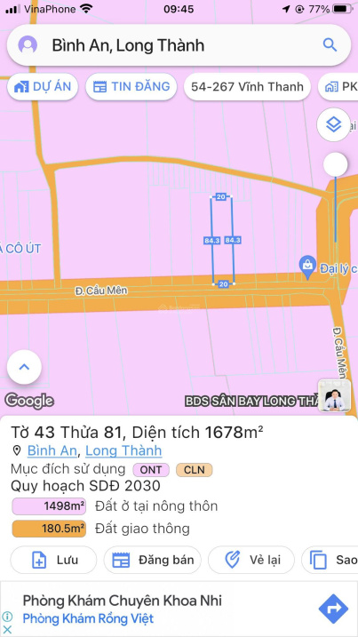 Bán đất MT đường Cầu Mên Xã Bình An Long Thành 1678m2, giá 15,1 tỷ