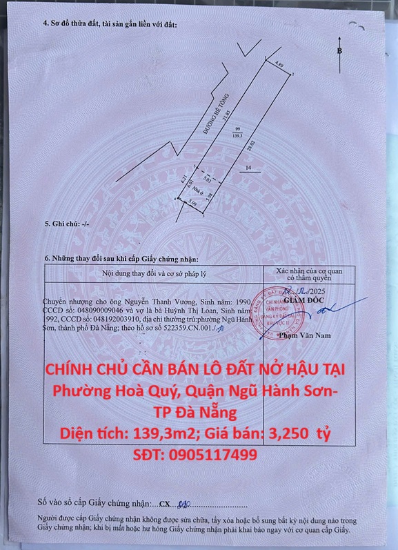 HOT HOT – CHÍNH CHỦ CẦN BÁN LÔ ĐẤT NỞ HẬU TẠI Phường Hoà Quý, Quận Ngũ Hành Sơn- TP Đà Nẵng