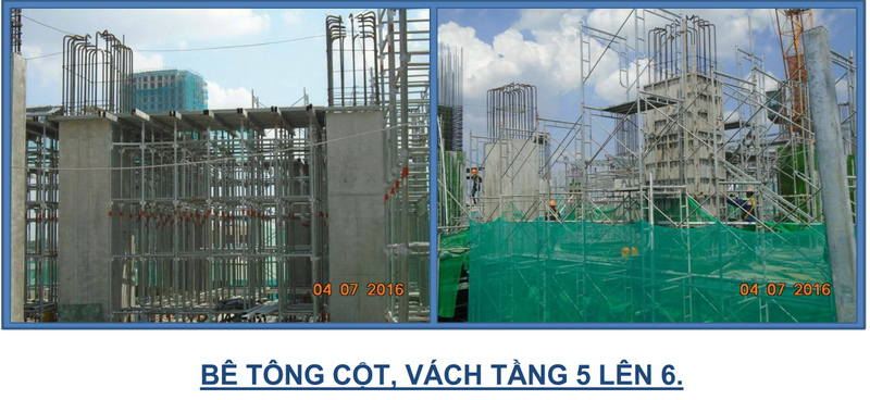 Dự án đang đổ bê tông cột, vách tầng 5 lên tầng 6